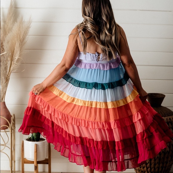 Special occasion tiered rainbow midi dress - Picture 3 of 3